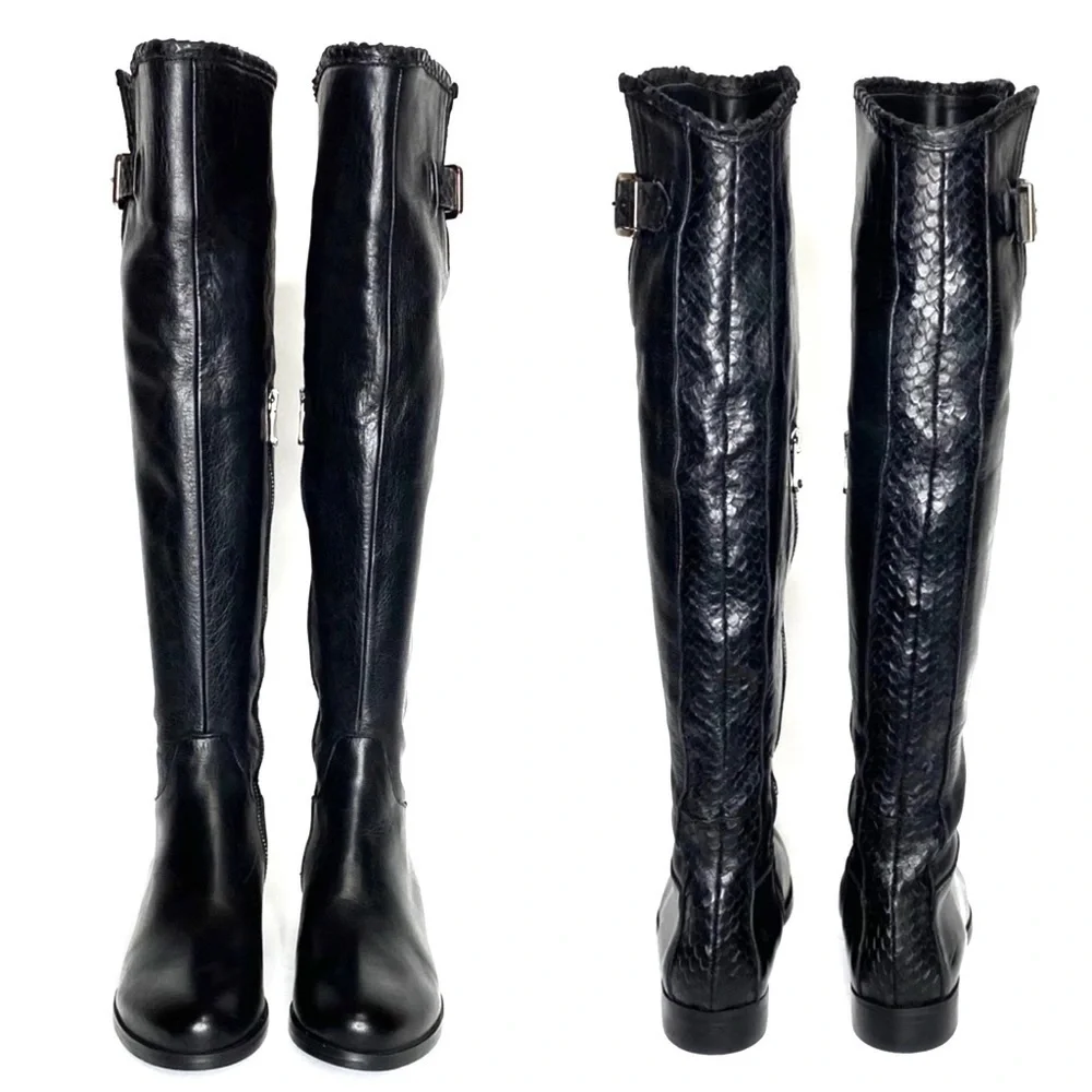 Ron White Boots Size 5.5 Piper Over The Knee OTK Black Leather Snake Pattern New